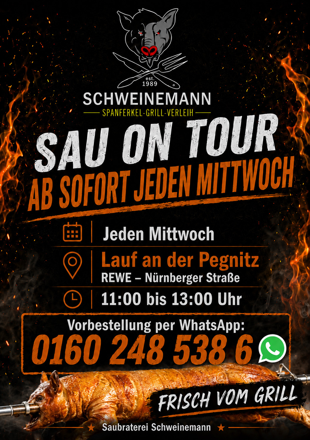 Plakatwerbung Sau on Tour Mittwoch: REWE Nürnberger Str. 104